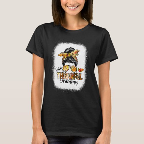 One Thankful Grammy Messy Bun Women Fall Cute Than T-Shirt