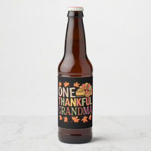 One Thankful Grandma Nana Turkey Thanksgiving Day Beer Bottle Label
