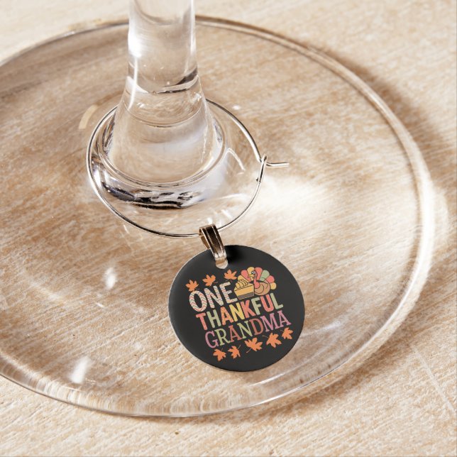 One Thankful Grandma Nana Turkey Thanksgiving Day Wine Charm (In Situ)