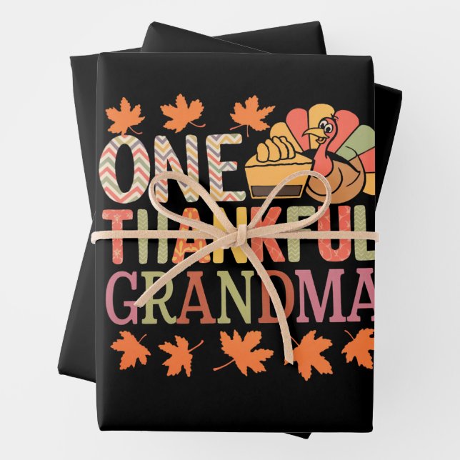 One Thankful Grandma Nana Turkey Thanksgiving Day Wrapping Paper Sheets (In situ)