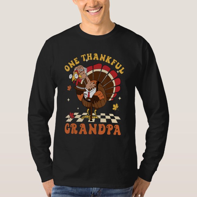 One Thankful Grandpa Turkey Autumn Fall Thanksgivi T-Shirt (Front)