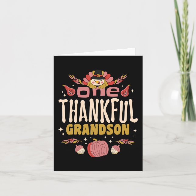 One Thankful Grandson Tee Fall Autumn Thanksgiving Card (Front)