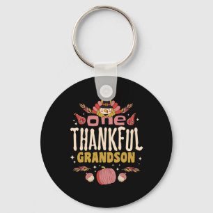 One Thankful Grandson Tee Fall Autumn Thanksgiving Keychain
