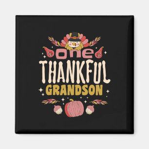 One Thankful Grandson Tee Fall Autumn Thanksgiving Magnet