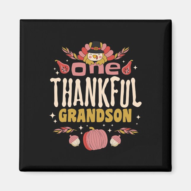 One Thankful Grandson Tee Fall Autumn Thanksgiving Magnet (Front)