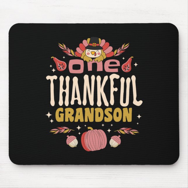 One Thankful Grandson Tee Fall Autumn Thanksgiving Mouse Pad (Front)