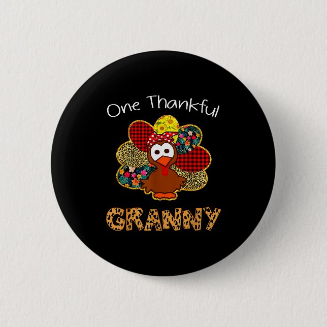 One Thankful Granny Shirt Funny Cute Turkey Thanks Button (Front)