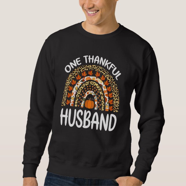 One Thankful Husband Thanksgiving Rainbow Leopard  Sweatshirt (Front)