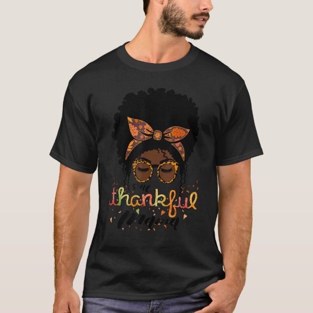 One Thankful Mama   Black Afro American Mom Thanks T-Shirt (Front)