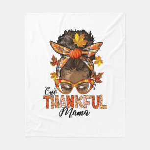 One Thankful Mama Black Messy Bun Fall Autumn Than Fleece Blanket