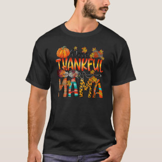 One Thankful Mama Fall Autumn Leopard Thanksgivin T-Shirt