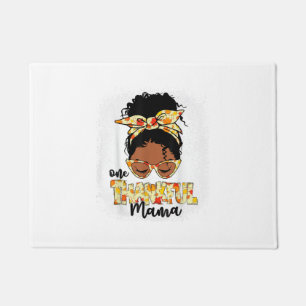 One Thankful Mama Funny Messy Bun Thanksgiving Doormat