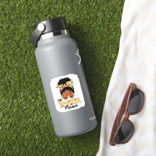 One Thankful Mama Funny Messy Bun Thanksgiving  Sticker (HydroFlask Insitu)
