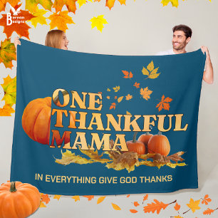 ONE THANKFUL MAMA MOM Stylish Thanksgiving Fleece Blanket