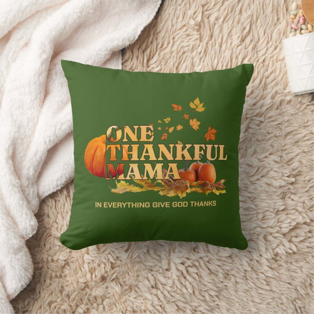 ONE THANKFUL MAMA MOM Thanksgiving Throw Pillow (Blanket)