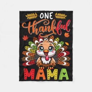 One Thankful Mama Thanksgiving Family Team Funny T Fleece Blanket