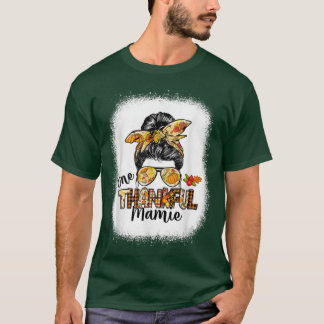 One Thankful Mamie Messy Bun Women Fall Thanksgivi T-Shirt