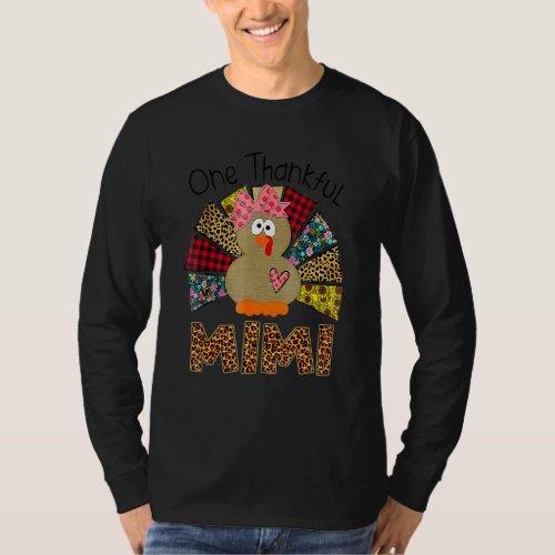 One Thankful Mimi Turkey Family Leopart Thankgivin T_Shirt