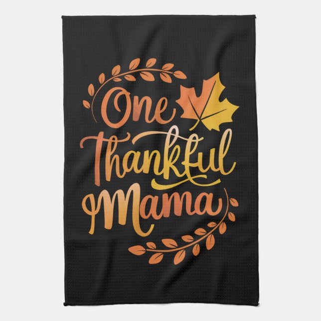 One Thankful Mom Cute Fall Thanksgiving  Autumn  Kitchen Towel (Vertical)