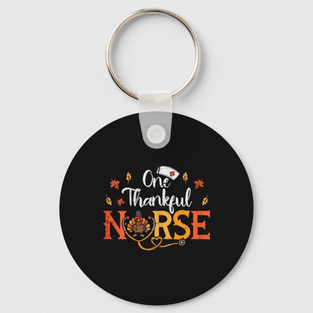 One Thankful Nurse Turkey Thanksgiving Scrub Top F Keychain (Front)