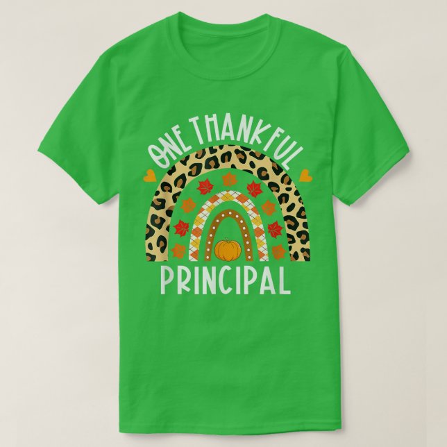 One Thankful Principal Leopard Rainbow Thanksgivin T-Shirt (Design Front)