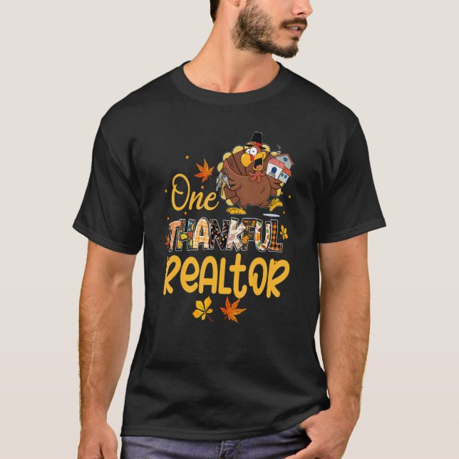 One Thankful Realtor Turkey Pilgrim Hat Thanksgivi T-Shirt (Front)