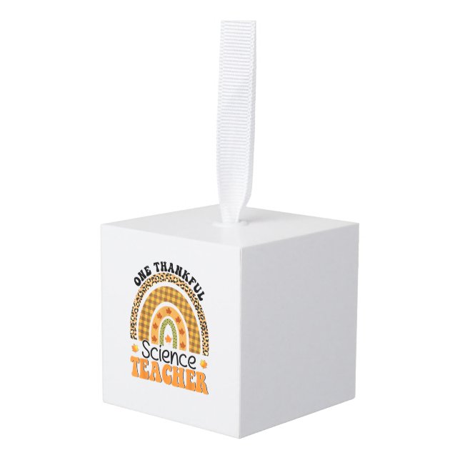 One Thankful Science Teacher Groovy Thanksgiving R Cube Ornament (Front Angled)