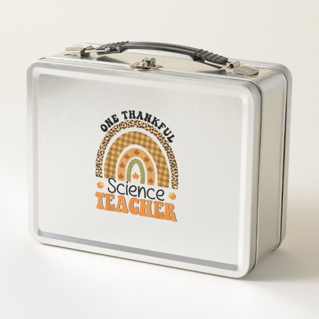 One Thankful Science Teacher Groovy Thanksgiving R Metal Lunch Box (Front)