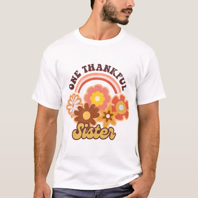 One Thankful Sixter Halloween Groovy Fall Season T-Shirt (Front)