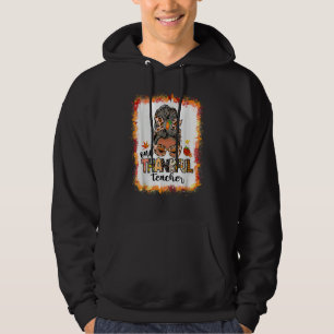 One Thankful Teacher Messy Bun Fall  Thanksgiving Hoodie