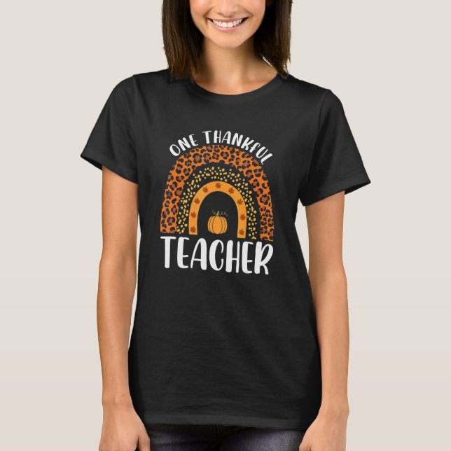 One Thankful Teacher Rainbow Leopard Groovy Teache T-Shirt (Front)