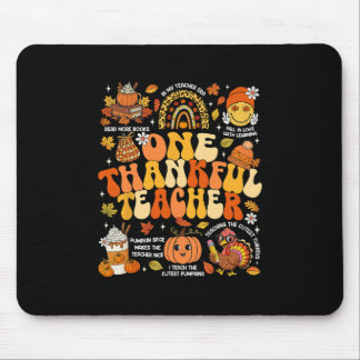 One Thankful Teacher Thanksgiving Groovy Fall Autu Mouse Pad