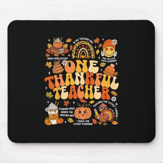 One Thankful Teacher Thanksgiving Groovy Fall Autu Mouse Pad (Front)