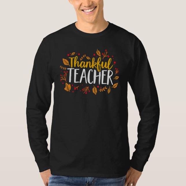 One Thankful Teacher Thanksgiving Rainbow Leopard  T-Shirt (Front)