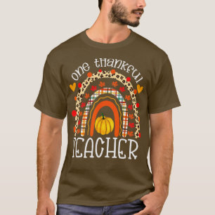 One Thankful Teacher Thanksgiving Rainbow Leopard T-Shirt