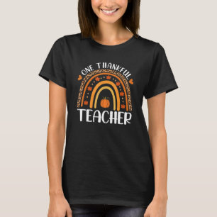 One Thankful Teacher Thanksgiving Rainbow Leopard T-Shirt