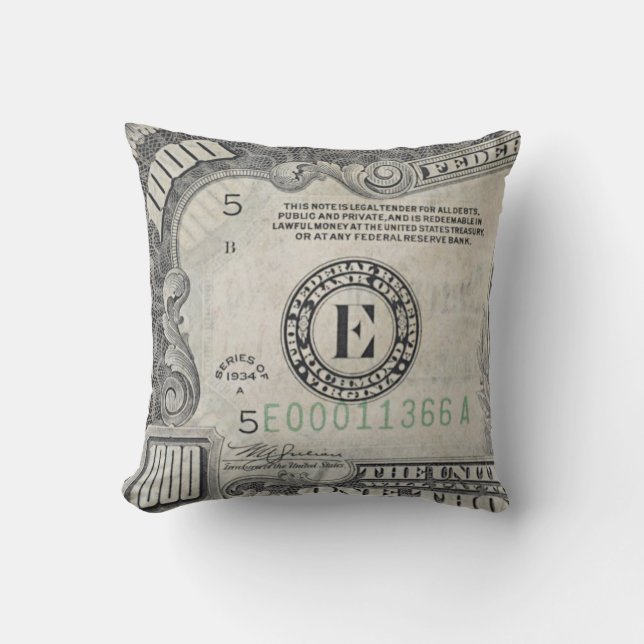 One Thousand Dollar Bill Throw Pillow (Front)