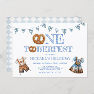 One toberfest Pretzel lederhosen 1st Birthday Invitation