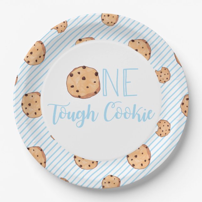 One Tough Cookie blue Birthday Party Paper Plates (Front)
