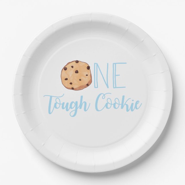 One Tough Cookie blue Birthday Party Paper Plates (Front)