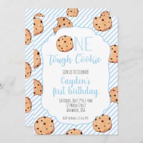 One Tough Cookie Blue first Birthday Invitation