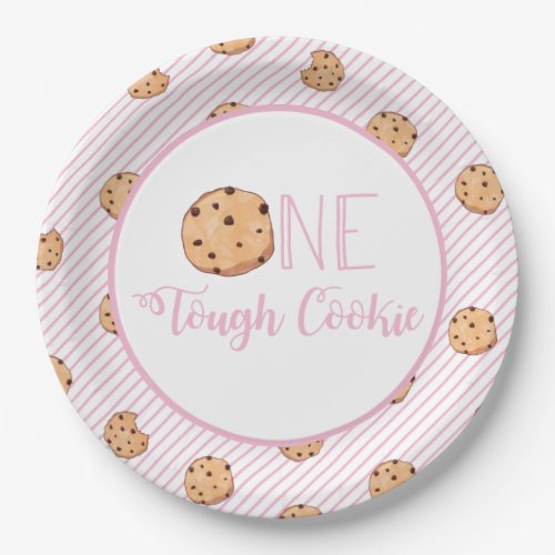 One Tough Cookie cookies and Pink stripes Birthday Paper Plates