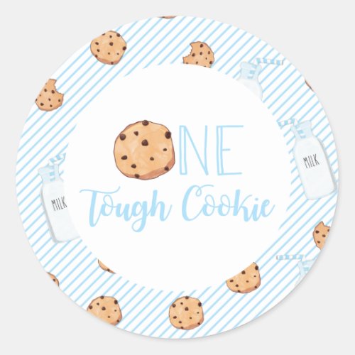 One Tough Cookie Milk and Cookies blue Birthday Classic Round Sticker