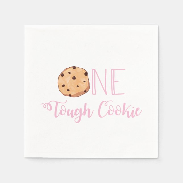 One Tough Cookie Pink Milk and Cookies Birthday Napkins (Front)