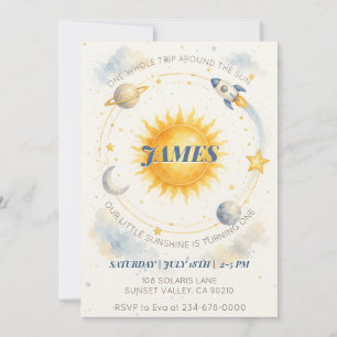 One Trip Around the Sun Celestial Boy Birthday Invitation