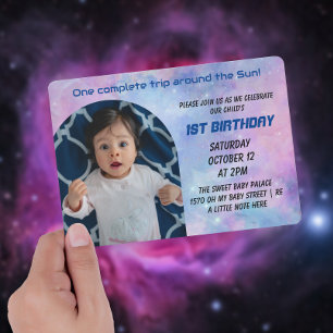 One Trip Around The Sun Photo Birthday Invitation