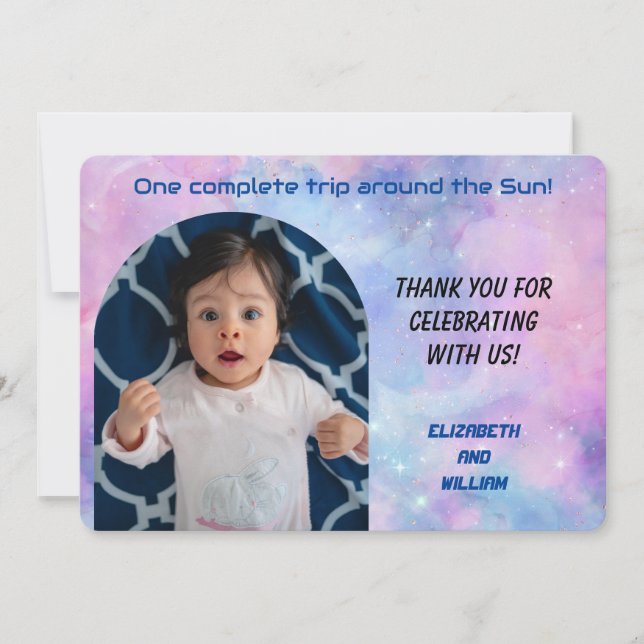 One Trip Around The Sun Photo Thank You Card (Front)