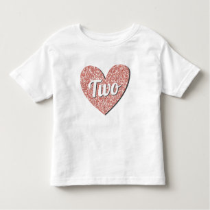One Two Glitter Rose Gold Heart 1st Birthday Girl Toddler T-shirt