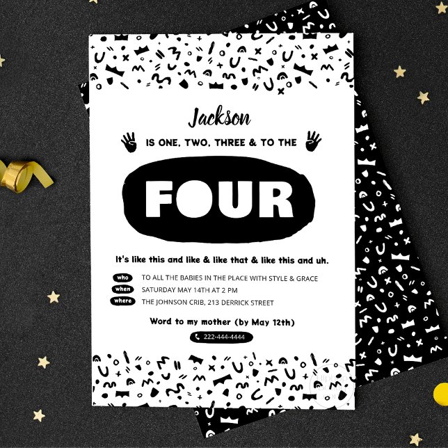 One Two Three & To The Four, 90s Hip Hop Birthday Invitation Postcard (Creator Uploaded)