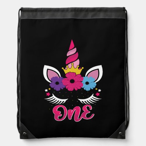 one unicorn birthday t shirt design drawstring bag